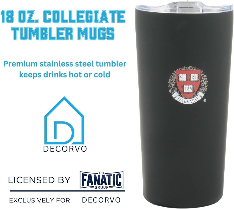 Decorvo Officially Licensed Collegiate Stainless Steel Tumbler - Double Walled Insulated Travel Tumbler with Slide Lid - 18 oz (Harvard) - Image 2